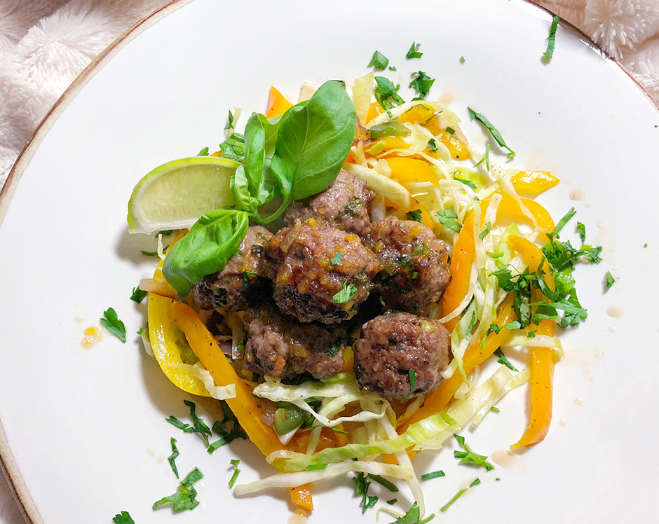 Ginger & Mint Mini Meatballs  with Peach Habanero Sauce