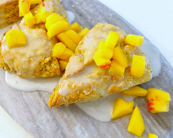Pumpkin Cinnamon Scones with Peach Glaze