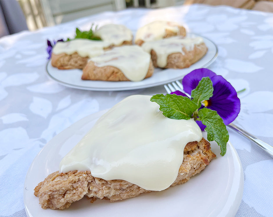 Apple Butter Scones with White Chocolate Ganache Frosting